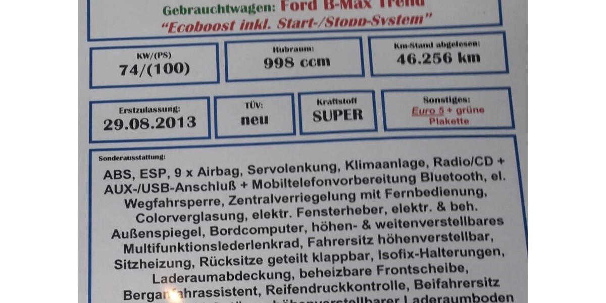 Ford B-Max 62.000 km 7.500 &euro; Rostock 18055